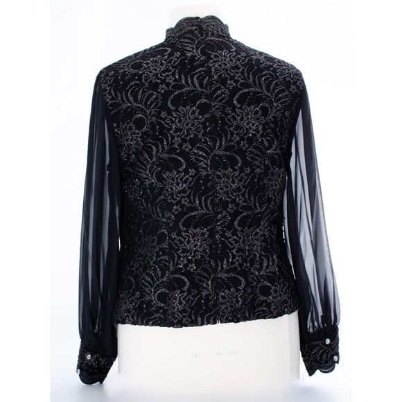 Alex Evenings Black Blouse with lace overlay and sheer sleeves - Picture 3 of 8